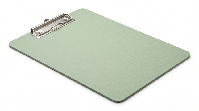 Light green plastic clipboard with a metal clip for office documents