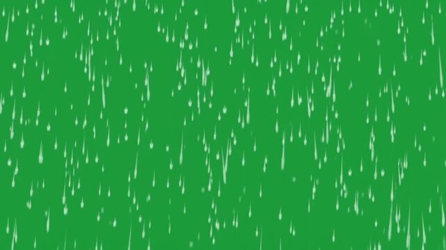 Falling rain overlay on green screen chroma key background, seamless loop