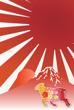 富士山と旭日模様をあしらった和風のお祝いデザイン