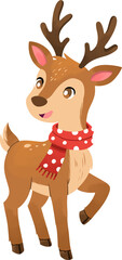 Cute Christmas Reindeer Illustration Wearing a Red Polka Dot Scarf for Kids © andika96