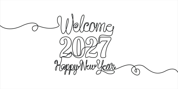 continuous one line drawing happy new year 2027, Hand Drawn Line Art Celebration Design. 