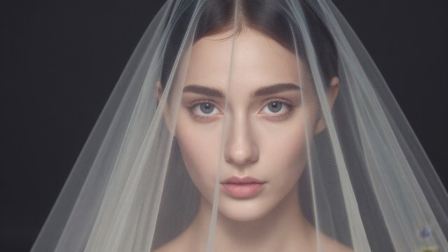 Bride Wearing Delicate Veil with Soft Natural Makeup and Expression