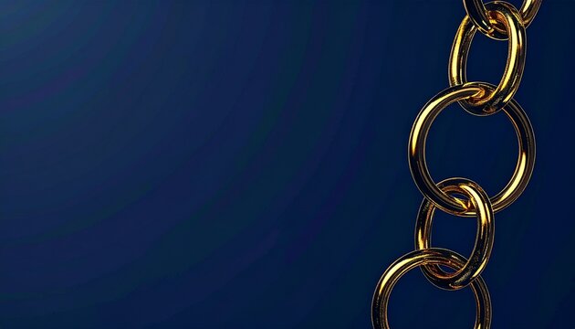 Golden Chain Links 3D Digital Art on Dark Navy Background unity and strength concept
