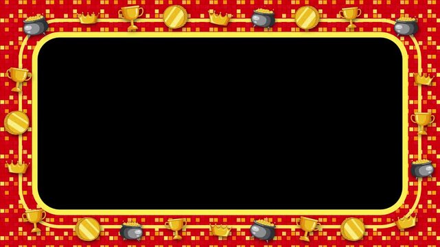 Pixel Arcade Red Border Animation with Trophies and Gold Coins