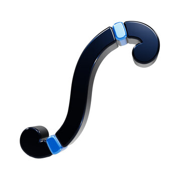 3d rendered glossy black integral symbol with bright blue accents, mathematical sign isolated on a transparent background