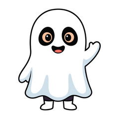Fototapeta premium Cute little ghost waving hand Halloween costume vector illustration isolated on white background