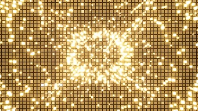 Bright shiny golden LED video wall background with flashing glittering gold disco lights. Full HD glitz and glamour nightlife background animation.