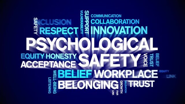 Psychological Safety animated word cloud-animation tag kinetic typography seamless loop.