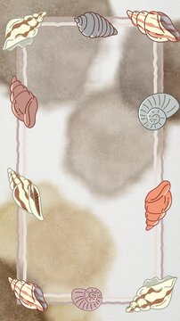 Animated Seashell Border Frame Over Earthy Watercolor Background