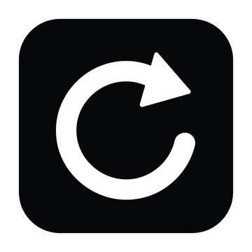Black and white refresh symbol on square background