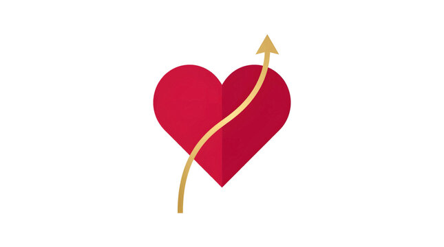 A red heart with a golden arrow curving upwards, symbolizing growth and positive progress in love or life.