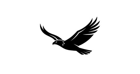 Fototapeta premium Minimal eagle flying wing silhouette black vector emblem on white background
