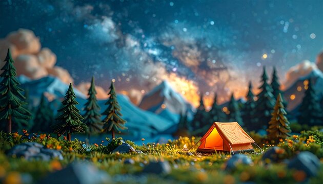 Milky Way Above Tiny Camping Tent