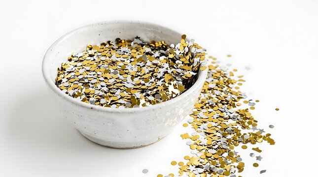 A small white bowl filled with raw healthy multigrain porridge flakes.