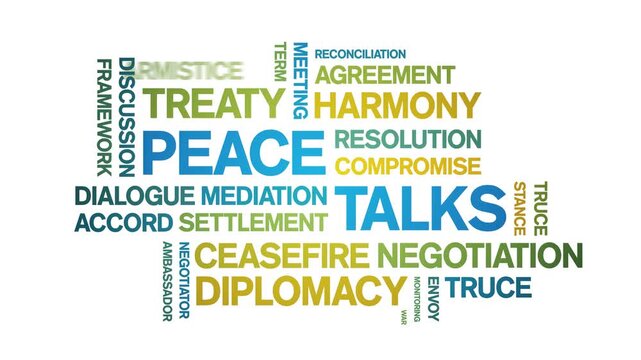 Peace Talks animated word cloud-animation tag kinetic typography seamless loop.