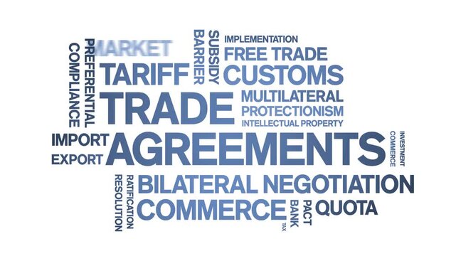 Trade Agreements animated word cloud-animation tag kinetic typography seamless loop.