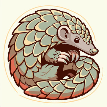 Curled pangolin mascot wildlife conservation emblem