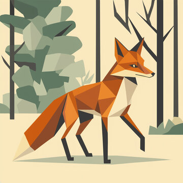 Geometric fox standing in forest wildlife nature exploration