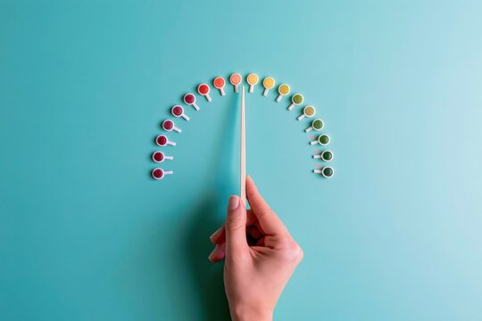 Hand holding a stick pointing to a color gauge