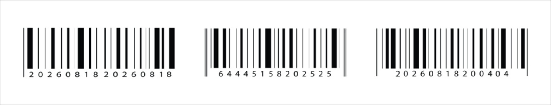 Barcode product distribution icon. Collection of various black and white barcode vector icons isolated on a white background. Digital bar codes labels and tags.