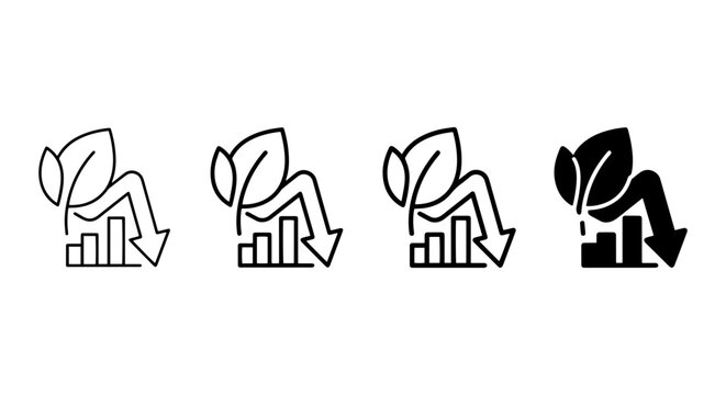 Green Economy Decline Icons, Eco Business Downturn Vector Set, Sustainability Crisis Symbols