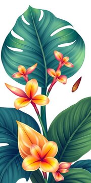 Delicate tropical flower illustration on white background, scroll, white background