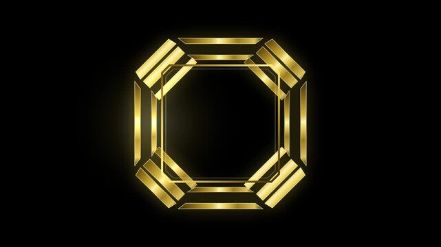 Gold geometric frame animation, luxury motion background, with glowing metallic, border for wedding, invitations and branding