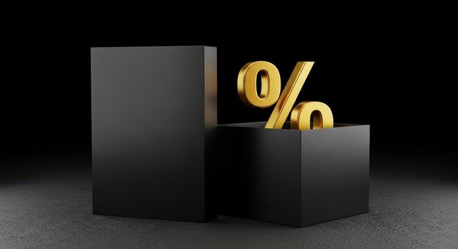 Black friday discount percentage sign and open box.