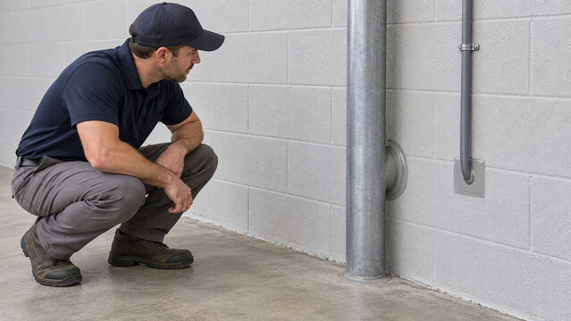 Technician verifying sealed utility penetrations after pest exclusion work