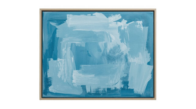 A stylized abstract ice sculpture with jagged edges and a frosted blue finish sits inside a wooden frame.