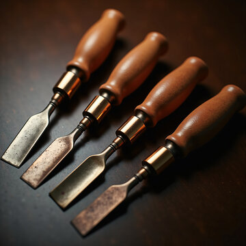 a set of three knives on a table
