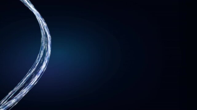 Glowing Cybernetic Fiber Optic Ribbons Flowing in Dark Space