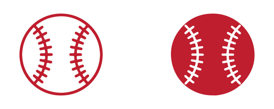 Red baseball sport ball graphics including outline and filled vector shapes for tournament branding use.