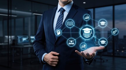 Obraz premium Professional presenting interconnected education technology concepts