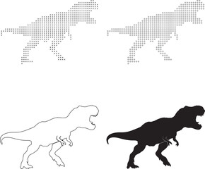 Trex dinosaur in four distinct styles with cross stitch hollow circle outline silhouette vector © designershuvo