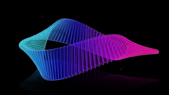 Abstract digital wave structure with gradient wireframe cubes on black background