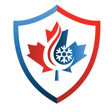 Maple leaf with hot and cold symbol. 
Canada heating  and cooling logo design vector.