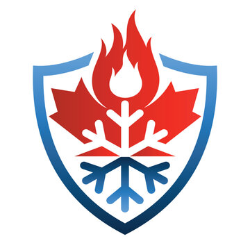 Maple leaf with hot and cold symbol. 
Canada heating  and cooling logo design vector.