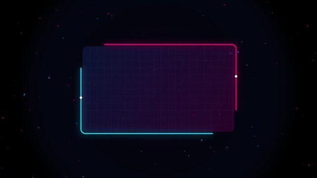 Neon glowing rectangular frame with digital grid texture on dark background