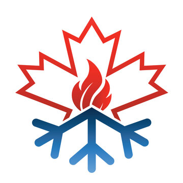 Maple leaf with hot and cold symbol. 
Canada heating  and cooling logo design vector.
