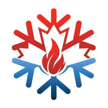 Maple leaf with hot and cold symbol. 
Canada heating  and cooling logo design vector.