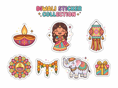 Diwali Sticker Collection Icons.