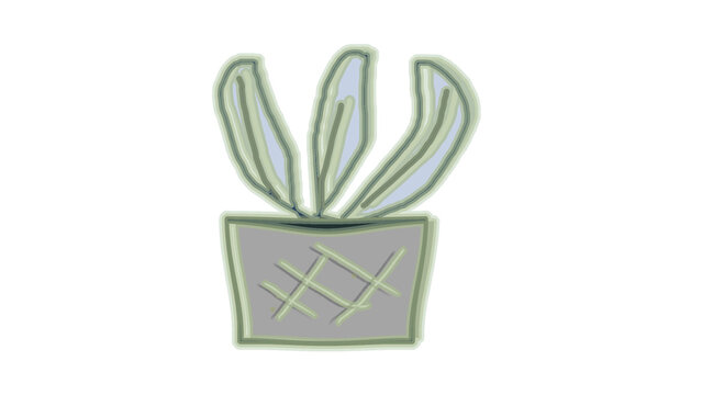 ゆるい手書きタッチがおしゃれな鉢植えの観葉植物イラスト　ブルー