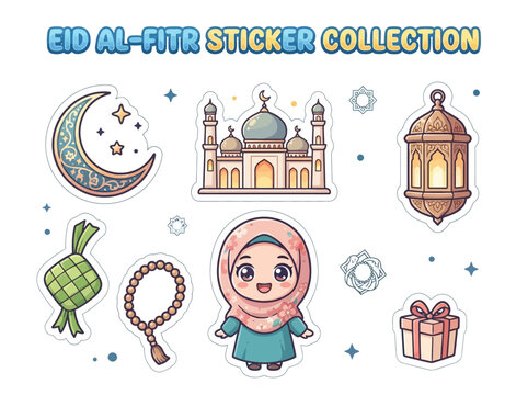 Eid Al-Fitr Sticker Collection Illustration.