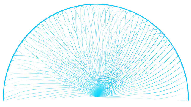 Abstract blue fan shape with radiating curved lines