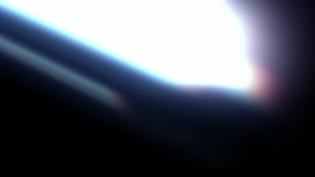 White and blue prism light leak streaks on black background, seamless loop overlay in 4K