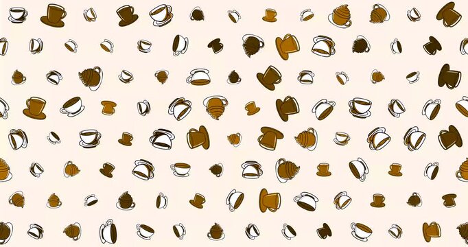 Coffee Cups And Muffins Seamless Pattern In Brown And Beige Vector Motif Scatter Style