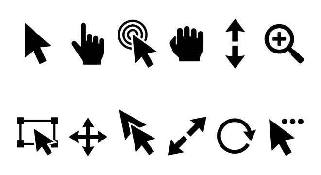 Cursor Icons Set, Pointer Clicks, Navigation Symbols, Interface Cursors, Digital Clicks