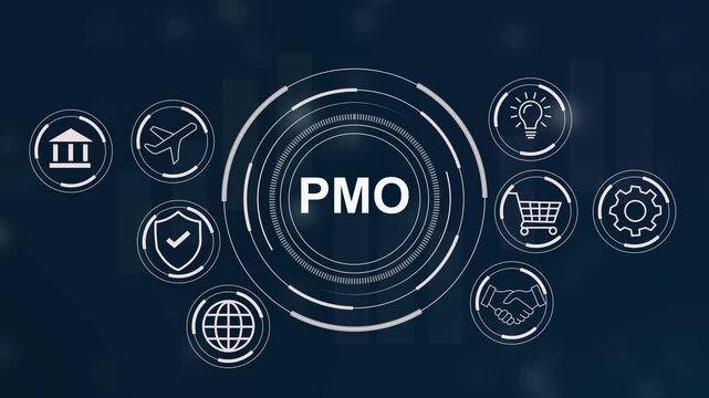 Red Gradient Background with Business Icons and PMO Text project management office project