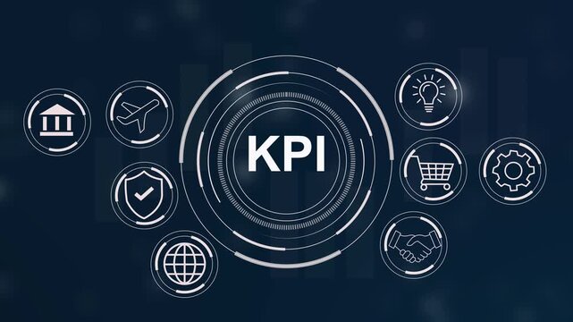 Dynamic digital kpi dashboard interface featuring animated business analytics, global data metrics, performance tracking and futuristic hud for corporate financial reporting presentation